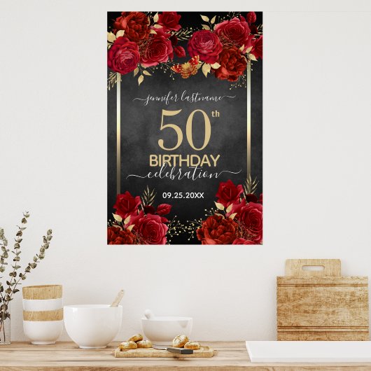 Red roses 50th birthday Large Format  Poster (Küche)