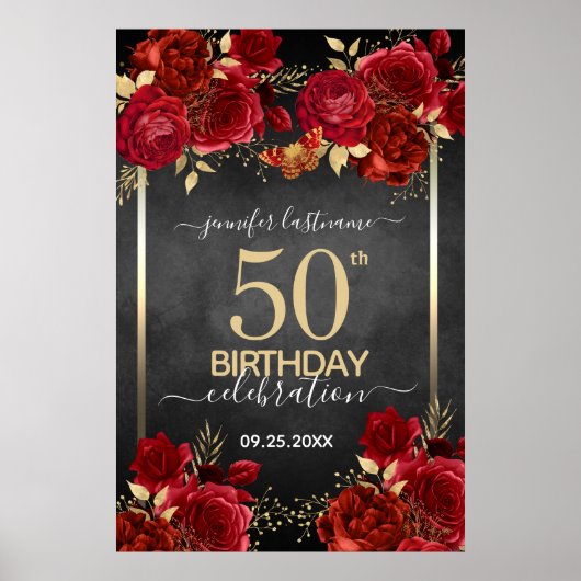 Red roses 50th birthday Large Format  Poster (Vorne)