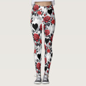 Red Roses and Black Hearts Romantic Patterned Leggings (Vorderseite)