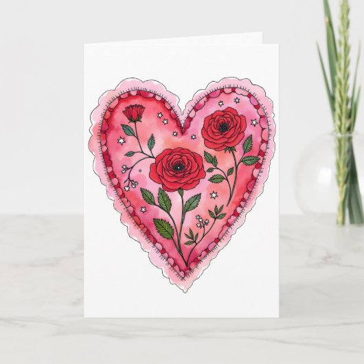 Red Roses and Heart Anniversary Valentine's Day Karte (Vorderseite)