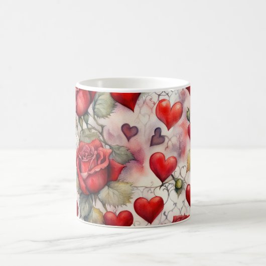 Red Roses and Hearts Valentine Kaffeetasse (Mittel)
