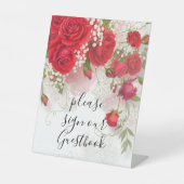 Red Roses & Babys Breath Elegant Floral Wedding  Sockelschild (Vorderseite)
