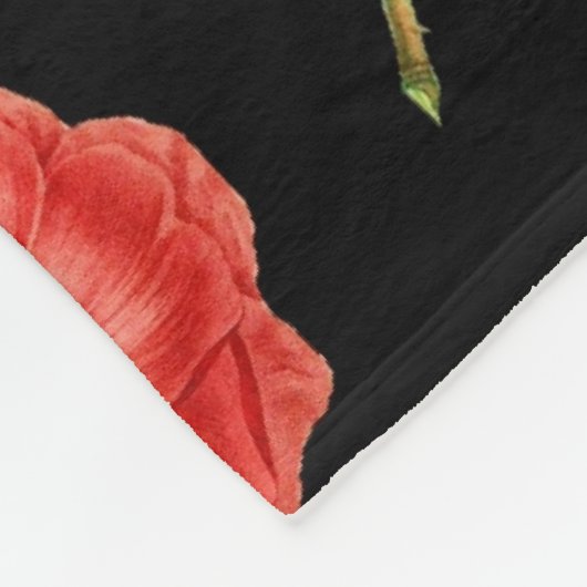Red Roses, Black Background, Fleecedecke (Ecke)