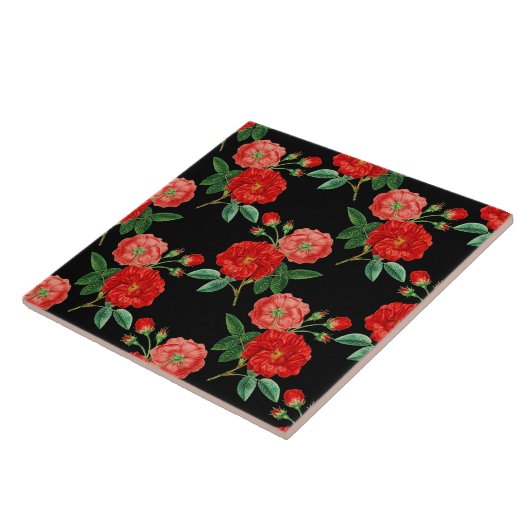 Red Roses, Black Background, Fliese (Seite)
