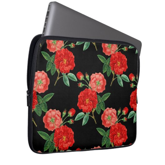 Red Roses, Black Background, Laptopschutzhülle (Vorne Rechts)