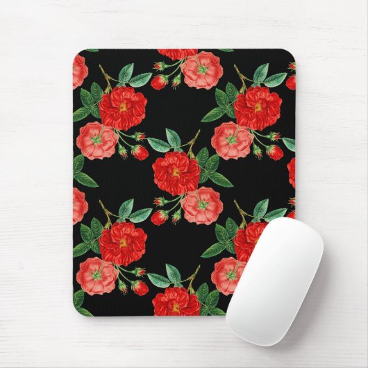 Red roses, black background, mousepad (Mit Mouse)