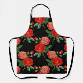 Red roses, black background, schürze (Vorderseite)