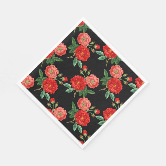 Red Roses, Black Background, Serviette (Ecke)