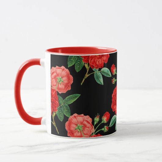 Red Roses, Black Background, Tasse (Links)