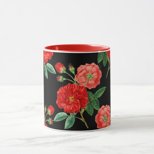 Red Roses, Black Background, Tasse (Zentrum)