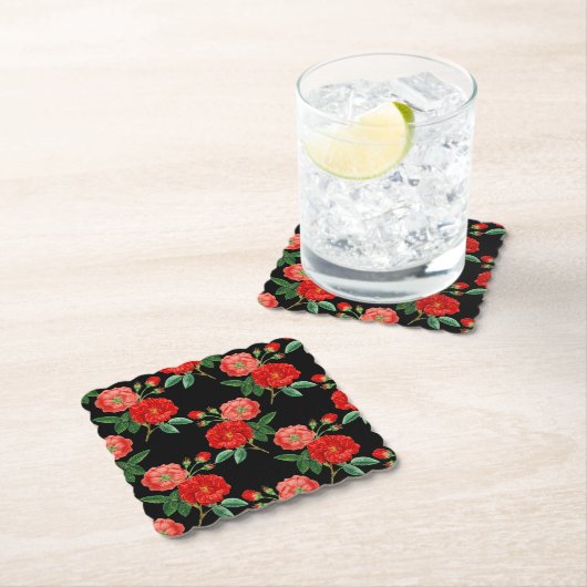 Red Roses, Black Background, Untersetzer (Vor Ort)