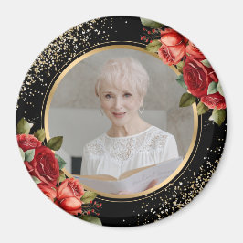 Red Roses Black Gold Floral Photo Magnet