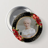 Red Roses Black Gold Photo Button (Vorne & Hinten)