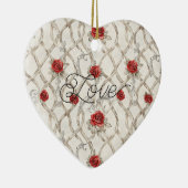 Red Roses Faux Wood Floral Christmas Keramik Ornament (Rechts)