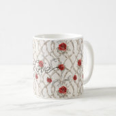 Red Roses Faux Wood Floral Love Kaffeetasse (VorderseiteRechts)