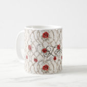 Red Roses Faux Wood Floral Love Kaffeetasse (Vorderseite Links)