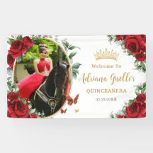 Red Roses Floral Butterflies Quinceanera Photo 15