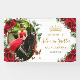 Red Roses Floral Butterflies Quinceanera Photo 15 Banner