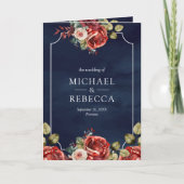 Red Roses Floral Frame Navy Blue QR Code Wedding Einladung (Vorderseite)