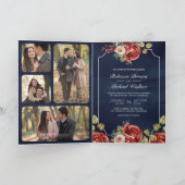 Red Roses Floral Frame Navy Blue QR Code Wedding Einladung (Innenseite)