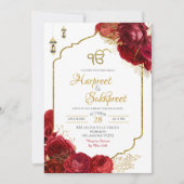 Red Roses Floral Ik Onkar Indian Wedding Einladung (Vorderseite)