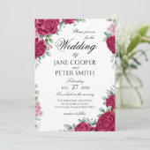 Red roses floral Wedding Invitation Einladung (Stehend Vorderseite)