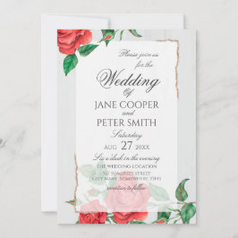 Red roses floral Wedding Invitation Einladung