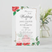 Red roses floral Wedding Invitation Einladung (Stehend Vorderseite)