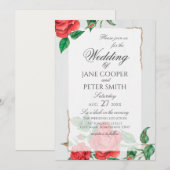Red roses floral Wedding Invitation Einladung (Vorne/Hinten)