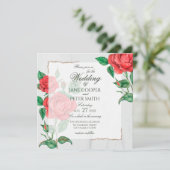 Red Roses floral Wedding Invitation Einladung (Stehend Vorderseite)