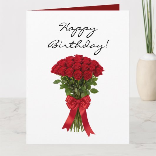 Red roses flower bouquet romantic Birthday card Karte (Vorderseite)
