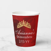 Red Roses, Gold 15, Tiara Quinceanera Pappbecher (Rückseite)
