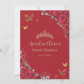 Red Roses Gold Butterflies Quinceanera Sweet 16 Save The Date (Rückseite)
