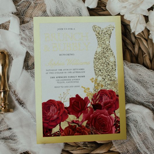 Red Roses & Gold Foil Border Bridal Shower Folieneinladung