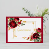 Red Roses Gold Foil Quinceañera  Folieneinladung (Stehend vorne)