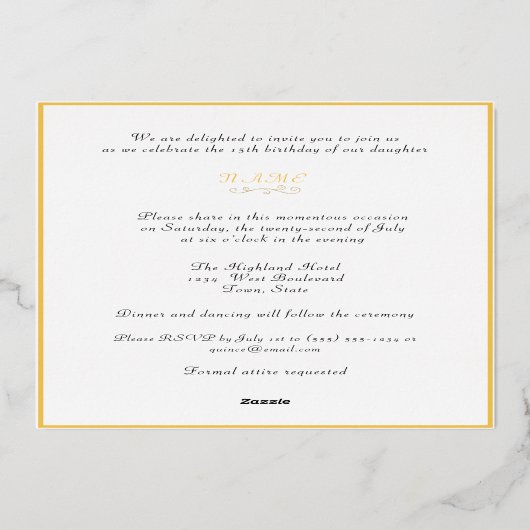 Red Roses Gold Frame Quinceañera Folieneinladung (Rückseite)