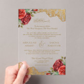 Red Roses Gold Lace Muslim Wedding Acryleinladungen (Insitu (Handheld))