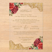 Red Roses Gold Lace Muslim Wedding Acryleinladungen (Vorderseite)