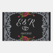 Red Roses Gothic Wedding Rechteckiger Aufkleber (Vorderseite)