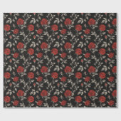 Red Roses on Black Toile De Jouy Geschenkpapier (Flach)
