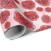 Red Roses on Pink Watercolor Pattern Geschenkpapier (Rolleneckpunkt)