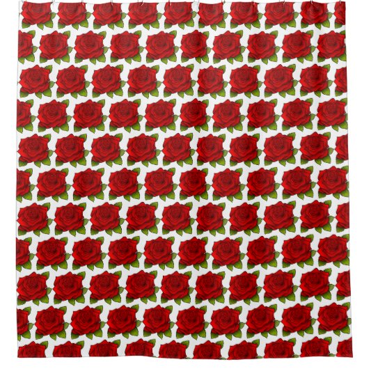 Red Roses Pattern on White Duschvorhang (Vorderseite)