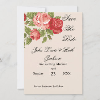 Red Roses Script Save The Date | Elegant Floral