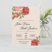 Red Roses Script Wedding Invitation | Elegant Roma Einladung (Stehend Vorderseite)