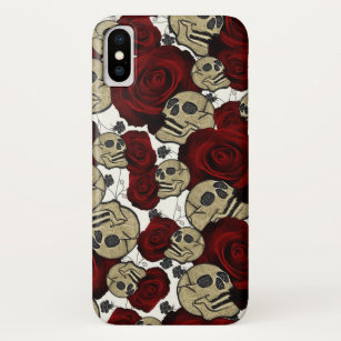 Red Roses & Skulls Black Floral Gothic White Case-Mate iPhone Hülle