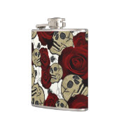Red Roses & Skulls Black Floral Gothic White Flachmann (Links)