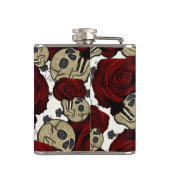 Red Roses & Skulls Black Floral Gothic White Flachmann (Rückseite)