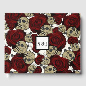 Red Roses & Skulls Black Floral Gothic White Gästebuch (Vorderseite)