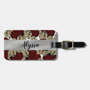 Red Roses & Skulls Black Floral Gothic White Gepäckanhänger