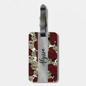 Red Roses & Skulls Black Floral Gothic White Gepäckanhänger (Rückseite vertikal)